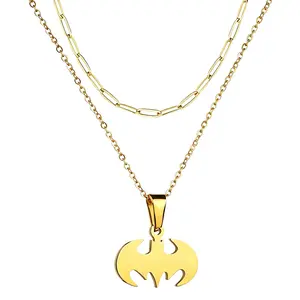 Jemant Bat Necklace For Men Women Silver 18k Gold Plated Paperclip Chain Layered Trendy Gothic Goth Punk Cool Bat Charm Pendant Necklace Non Tarnish Waterproof Hypoallergenic Statement Jewelry Fashion Accessories Gift Halloween Cosplay Party For Bat Lover