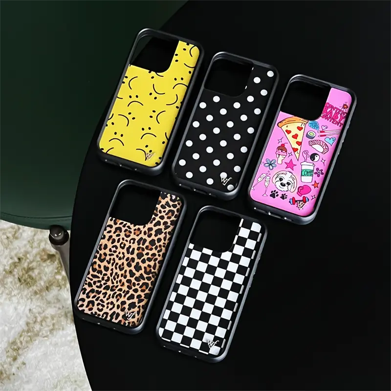 Protective Shockproof 3D Leopard Print-Polka Design Cellphone Case, Cute Plaid & Food Cartoon Cover with Sunflower & Wildflower Accents for iPhone 12-17 Pro, Compact Protection, Mobile Accessory with Screen Protector Included