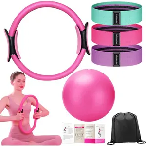 Pilates Ring Set with 14-Inch Magic Circle, Exercise Ball & 6 Resistance Bands - Complete  Workout Equipment for Core Strength, Toning and Flexibility - Ideal Fitness  for Women and Men