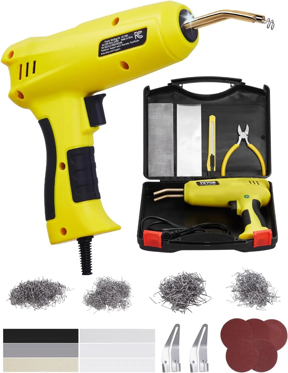 VEVOR Plastic Welding Kit, 220W Plastic Welder Gun with 800PCS Hot Staples & 56PCS Welding Rods, Professional Hot Staple Welding Gun with LED Light, Carrying Case for Kayak, Toys, Car Bumper Repair