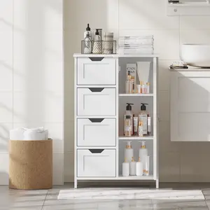 Freestanding Wooden Bathroom Organizer Storage Cabinet - 4 Drawers, 1 Door, Narrow Space-Saving Under-Sink Floor Unit for Bathroom, Entryway (Mother’s Day Gift Option), Under-Sink Floor Cabinets,summerwins