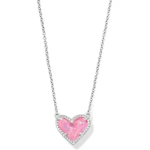 Kendra Scott Ari Heart Silver Pendant Necklace in Pink Iridescent 9608881061