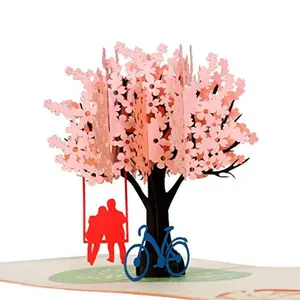 3D Pop Up Anniversary Card for Wife Husband - Romantic Cherry Blossom Picnic Scene - Wedding Anniversary, I Love You, Romantic Birthday, Just Because - Handmade 6x8 Inch, Envelope Included