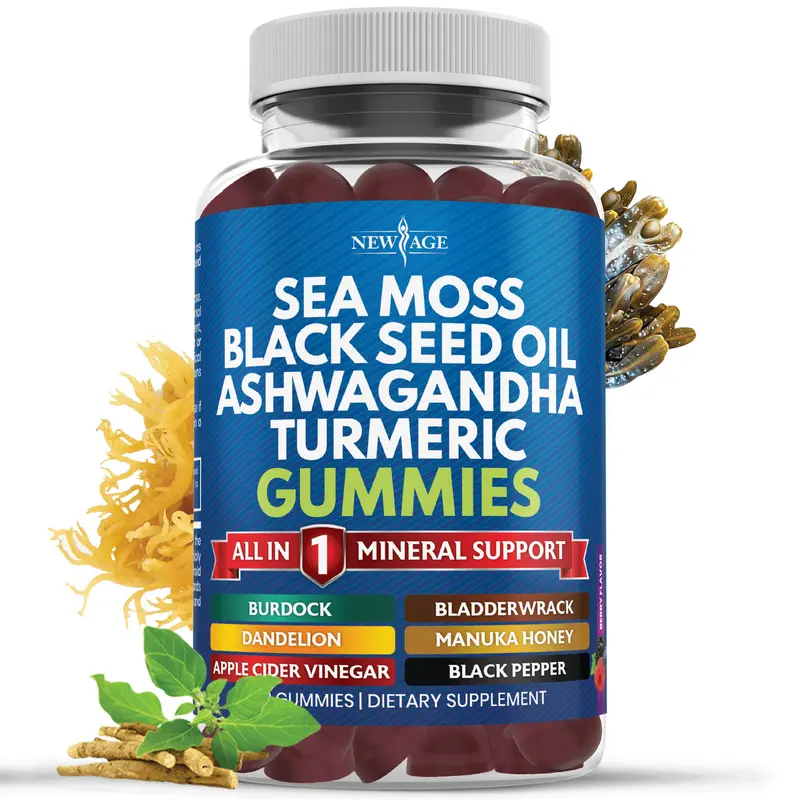 Sea Moss Gummies - Sea Moss, Black Seed, Ashwagandha, Turmeric, Manuka Honey, ACV, Dandelion, Black Pepper, Burdock, Bladderwrack, Vegan