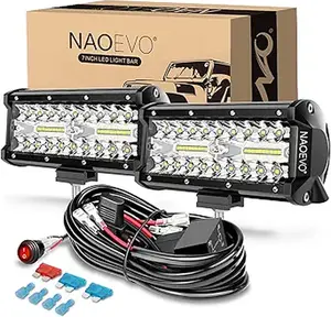 NAOEVO 7 Inch LED Light Bar, 240W 24,000LM Offroad LED Pods, Spot/Flood Combo, 2-Pack with Wiring Harness for Truck/Boat/UTV/ATV