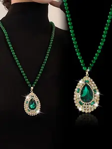 New Vintage Beaded Crystal Long Necklace, High-End Water Drop Sweater Chain Pendant Accessory, Fashion Jewelry for Women