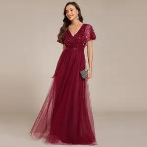 Ever-Pretty  dress  Sparkly Sequin A-Line V-Neck Tulle Formal Fall Evening Dress ,party dress,cocktail dresses,02223