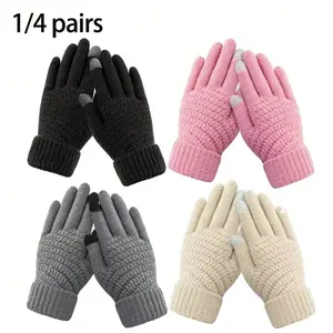 Women's Touchscreen Winter Gloves with Elastic Cuffs, Knitted Design, 4 Colors, Smartphone Compatible, Cold Weather Essentials