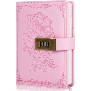 Diary with Lock,  Lock Journal for Women and Girls, Hardcover Leather Journal for , Refillable Lined Journal Notebook,5.2"x 7.3", (Pink)