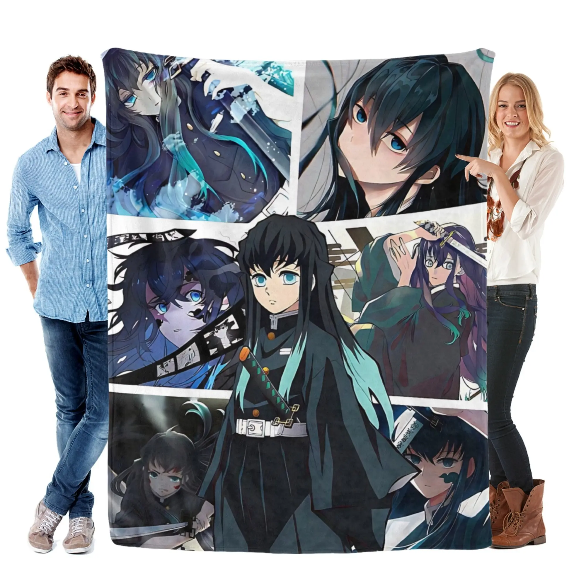 Demon Slayer Tokito Muichiro Fleece Throw Blanket, Soft Flannel Mist Hashira Collage Anime Blanket for Couch Bed Dorm Gaming Room, Unisex Birthday Christmas Valentine Gift for Men Women Teen Kimetsu No Yaiba Fans