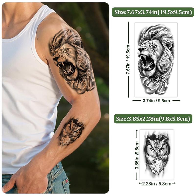 77 Sheets Temporary Tattoos, 17 Sheets Half Arm Wolf Lion Tiger Bear Leopard Eagle Fake Tattoos for Adults Shoulder Neck, 60 Sheets Tiny Animal Temporary Tattoos Realistic for Men Women Boys & Girls