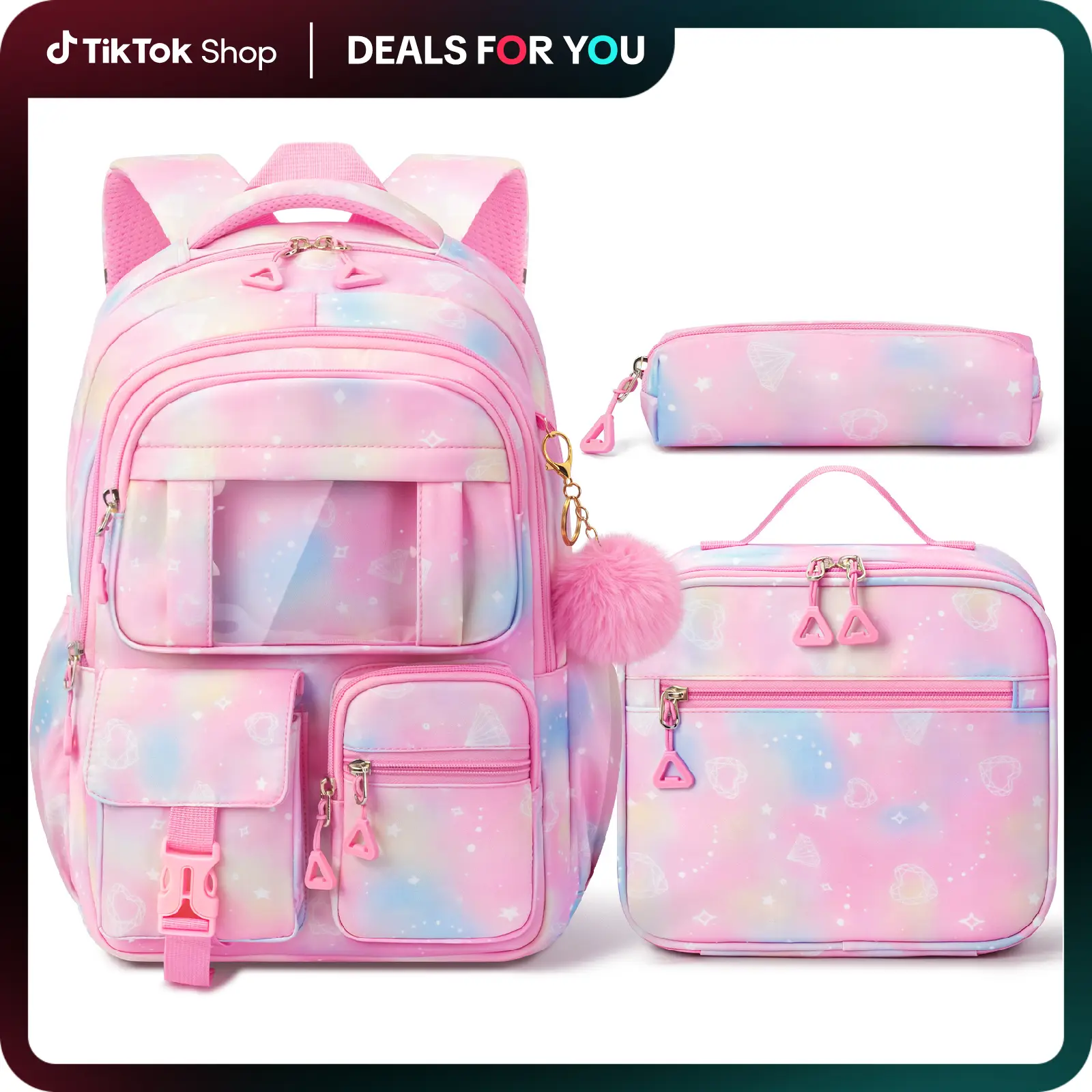 Fimibuke Girls Backpack for School, 3Pcs Waterproof Backpack with Lunch BAg & Pencil Bag - School Backpack Bookbag for Middle School Teens Girls, Roo