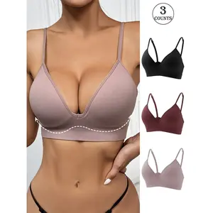 Women’s 3-piece underwear bra set with cup support and side breast support, seamless and non-constricting, suitable for yoga and fitness