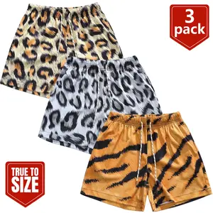 Men's 3-Pack Bold Animal Print Cargo Shorts - 7 Wild Patterns Including Leopard, Tiger, Cow Print & Paisley - Lightweight Quick-Dry Summer Beach Board Shorts with Elastic Waist & Drawstring - Streetwear Fashion for Raves, Festivals, Outdoor Activities