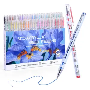 12/24/36/48 Vibrant Colors KEMYR 3D Acrylic Gel Pens gel Markers With 1mm Bullet Tip Point, Acrylic Paint Pens for Black Paper,Rock Painting, Glass, Wood, Fabric,Cards,Scrapbook,DIY Art Crafts