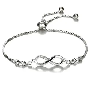 Infinity Symbol Bracelet,Geometric 8 Loop Crystal Chain with Slide Adjustment,Minimalist Stackable Jewelry for Women's Everyday Elegance Gold Laminated Valentine Bangles hand  chains Minimalist Elegant Cuff Bangles