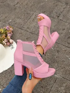 Women's High Heel Roman Sandals, Open Toe Platform High Heel Shoes, Soft Sole Non-Slip Casual Walking Mesh Soft Bottom Sandals Outdoor Fashion Elegant Dance Shoes