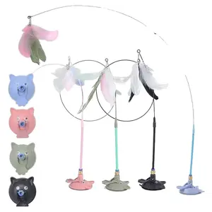 5-Piece Interactive Pet Toy Set - Includes 1 Base-Mounted Teaser, 3 Bell-Attached Feather Replacement Heads, Fun Exercise Option for Indoor Cats, Gift