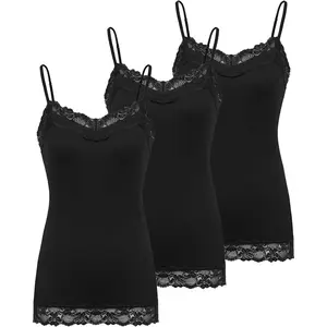 Women's Adjustable Spaghetti Strap Lace Trim Cami Tunic Tank Top 3PACK