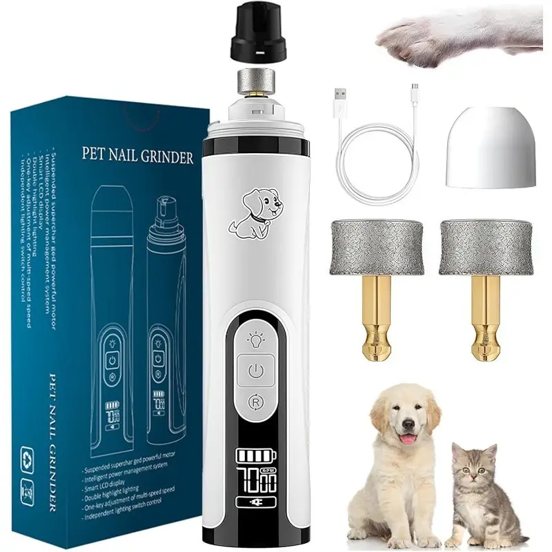 Silent Groom Pro Nail Grinder Cordless, 2025 Upgraded Nail Trimmer for Dogs and Cats with LED Light & 3 Speeds, 2000mAh USB Rechargeable Dog Nail Trimmer for Thick Nails (1pc+2 Heads)