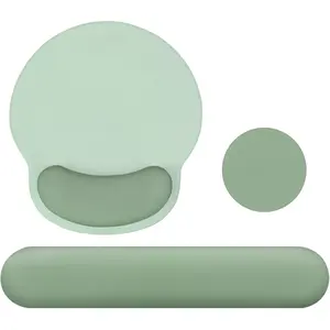 Z-RGP17   Wrist Rest Support for Mouse Pad&Keyboard Set, Circle Curved Ergonomic Mousepad&Coaster Non-Slip Base Home/Office Pain Relief&Easy Typing Pad with Soft Cloth&Raised Memory Foam, Antique Green