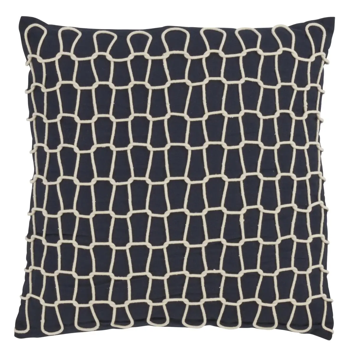 SARO Nautical Rope Down-Filled Comfy Cushion - 100% Cotton Navy Blue Nautical Rope Appliquéd Creative Decorative Throw Pillow, Machine Washable, Cool Iron Compatible, Comfy Cushions