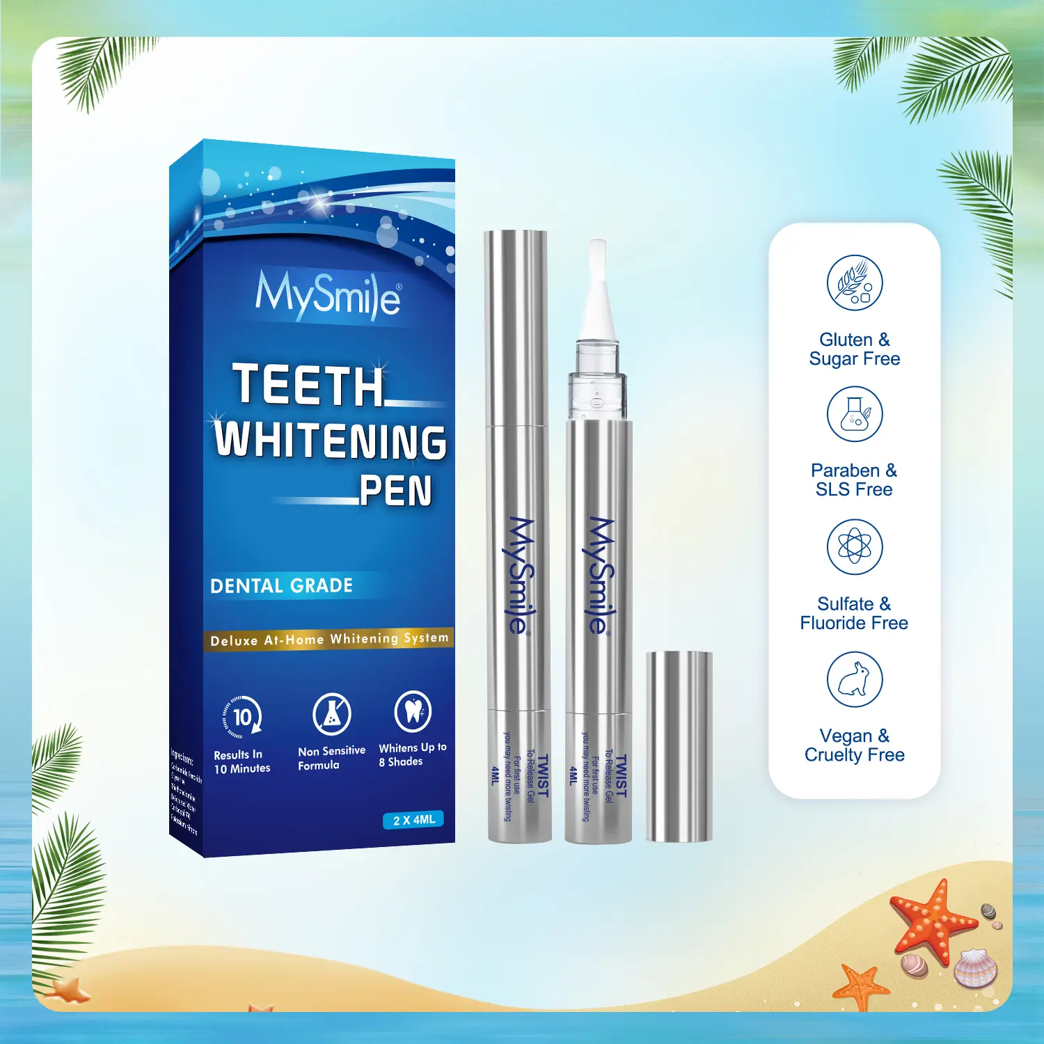MySmile On-the-Go Teeth Whitening Pen - Mint Flavor Gel, Instant Teeth Brightening Tool, Oral Dental Whitening Brush, 30+ Stain Removal Treatments, Self Care Products Single Item