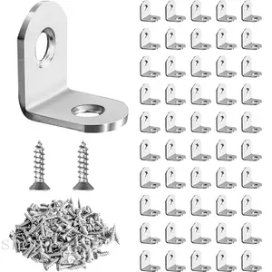 50 Pcs L Bracket Corner Brace, 90 Degree Stainless Steel Angle Brackets with 100 Pcs Screws, Heavy Duty Metal Corner Braces for Wooden Frames, Tables, Chairs, Beds, Furniture and DIY Projects