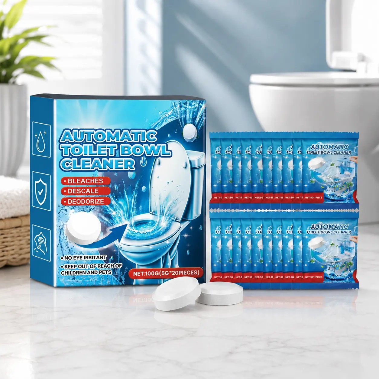 Toilet Deodorizing & Cleaning Tablets-Blue Bubble Deodorizer, Long-Lasting Fragrance & Cleaning Block,Powerful Stain Remover. Suitable for all types of toilets; effectively eliminates stains and odors.Toilet Cleaning Block Set