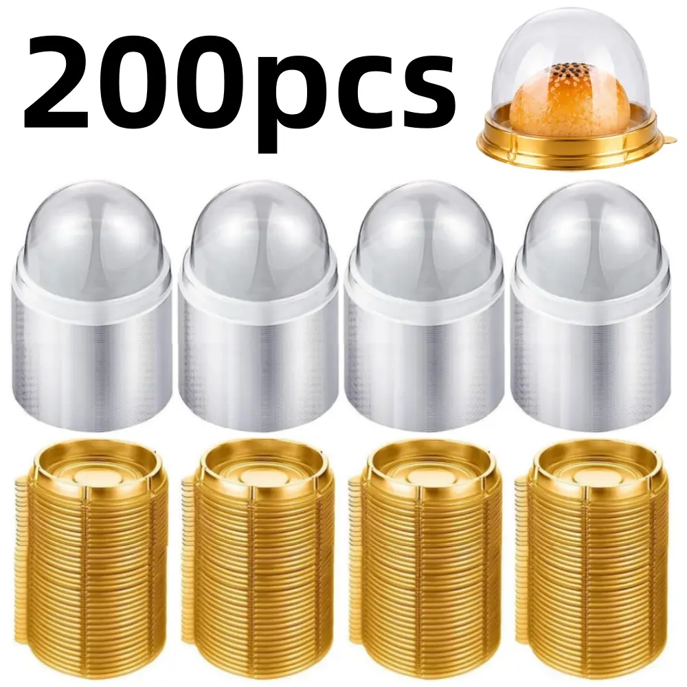 200 pcs Clear Plastic Mini Cake Box Egg-Yolk Puff Container Disposable packaging Box Mooncake Dome Boxes for Cookies Cheesecake Mooncake Desserts