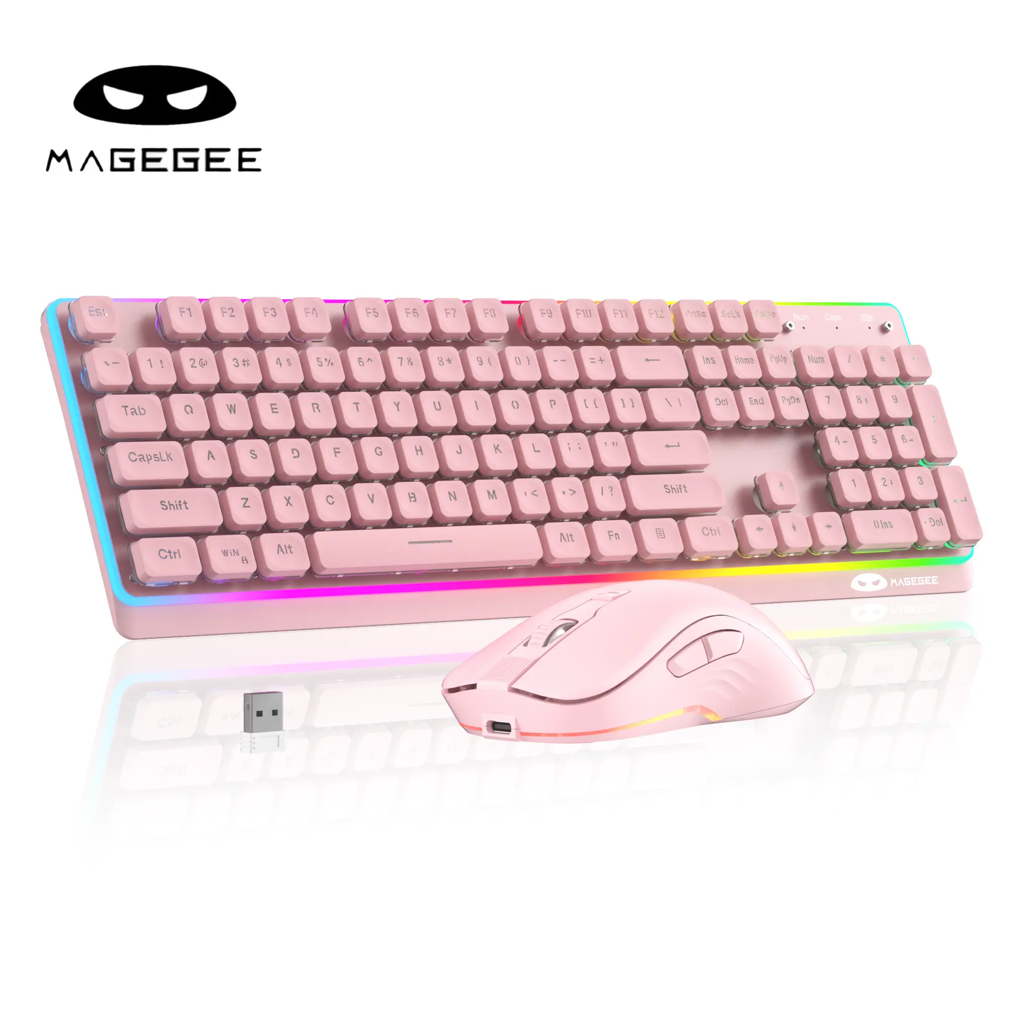 MAGEGEE TS97 Wireless Keyboard & Mouse Combo, RGB (Including Green) Backlit, ABS Shine-Through Keycaps, Silent Typing, Compatible with WIN/MacOS for Gaming/Office, PC Accessories, Gamer Stuff, Cool Office Stuff, Green Backlit Keyboard & Mouse Combos,