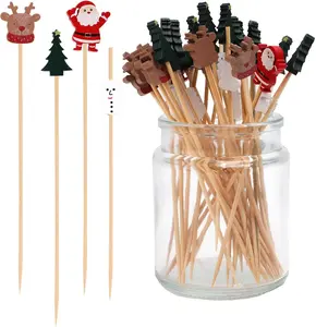 Christmas Wooden Cocktail Picks 100pcs Mix Styles Decorative Toothpicks for Appetizers Xmas Food Picks for Vegetables Fruits Desserts Premium Wood Material Festive Design