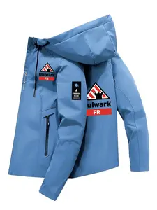 Men's Hooded Sweatshirt with Full Zip Balaclava Mask, Bulwark Fr Logo Castle Triangle Print, Windproof Warm Short Drop Shoulder Kangaroo Pocket