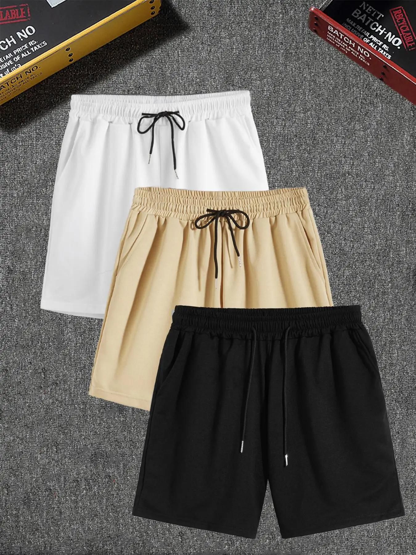 Men's Solid Color Drawstring Pocket Shorts, Summer Clothes, Loose Casual Elastic Waist Shorts for Summer, Men's Bottoms for Daily Wear