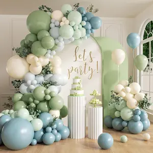 126 Pcs Dusty Blue & Green Balloon Arch Kit with Sage, Sand & White for Baby Shower & Wedding Decor