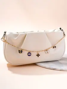 Evil Eye & Clover Bag Chain Extenders, Gold Curb Chain Charms with Enamel Bow Charms, Chic Minimalist Bag Decoration Keychain, Elegant Girly Bag Pendant for Tote & Handbag, Ideal for Fashionable Girls & Lucky Charm Lovers