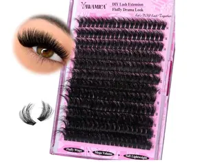 Yawamica Fluffy Lash Clusters Thick 200D Volume Eyelash Clusters 14-20mm Wispy Individual Lashes D Curly Cluster Eyelash Extensions 240pcs DIY Lash Extension for Beginners
