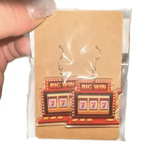 Casino Fun Dangle Hook Earrings - Big Win Design with Slot Machine Theme - Fun and Unique Jewelry Accessory