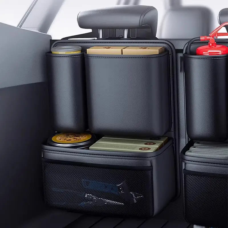 1pc Car Trunk Storage Bag, Car Interior Accessory, PU Leather Multi-Function Organizer, Mesh Pocket, Magic Tape Mount, Easy to Clean, Durable & Spacious, Car Storage Organizers, Car Accessories