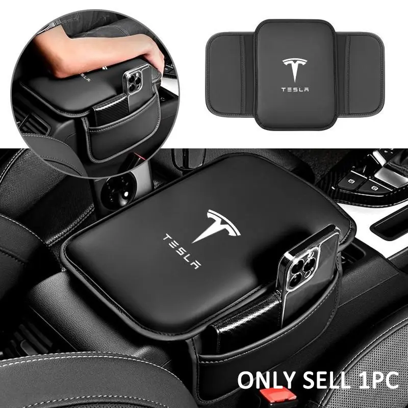 PU Leather Car Armrest Box Pad, Auto Armrest Mat, Car Interior Storage Organizer, Car Organizers and Storage for Tesla Model 3 Model S X Model Y, Juniper Roadster 2021 Cybertruck, Spacex Accessories