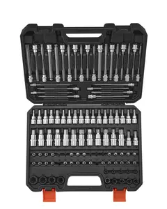 107-Piece Bit Socket Set with SAE and Metric Hex, Torx, E-Torx, Tamper-Proof, and Extra-Long Bits, Universal Drive Compatibility, Magnetic Tray, and Quick-Release Sockets for Automotive, Machinery, and Maintenance