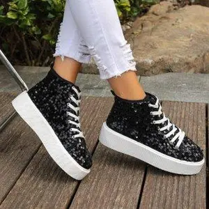 Fashionable and versatile women's shoes, sequined thick-soled women's sneakers