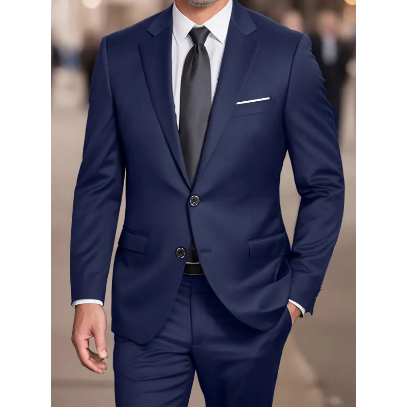 Men's 2-Piece Polyester Suit Set, Elegant Long Sleeve Top Jacket & Trousers Clothes for Business, Casual Banquet