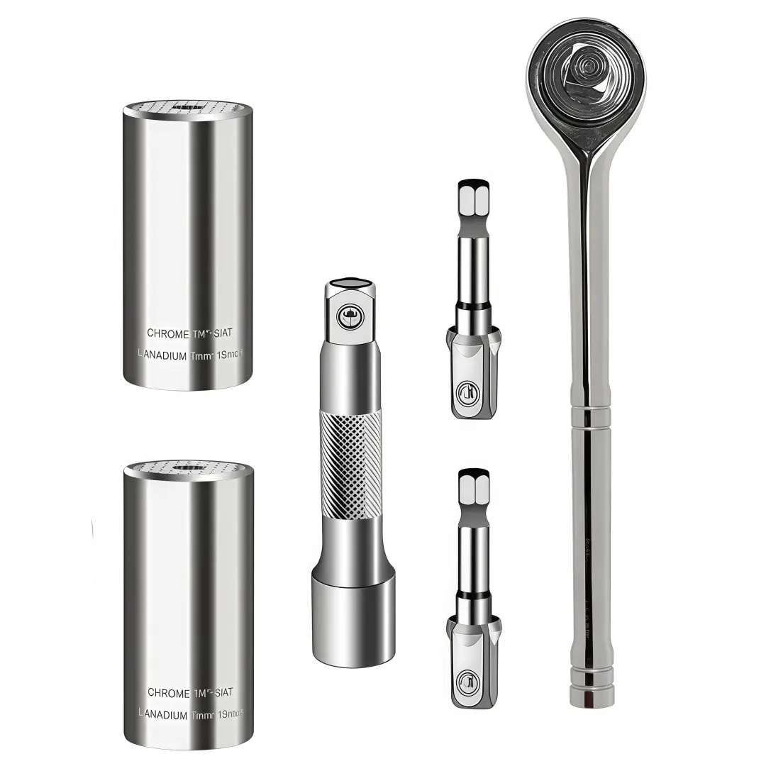 LMMAKE Universal Socket Ratcheting Wrench Tool Set (7-19mm) - 3/8 in Ratchet Wrench, Power Drill Adapter, Professional Multi-Function Hand Tool for Men, Christmas Gift, Ratcheting Wrench Set