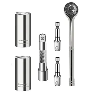 LMMAKE Universal Socket Wrench Tool set (7-19mm) Multi-Function Professional Super Socket Tool Sets unscrew any bolt with Power Drill Adapter and 3/8 inch Ratchet wrench