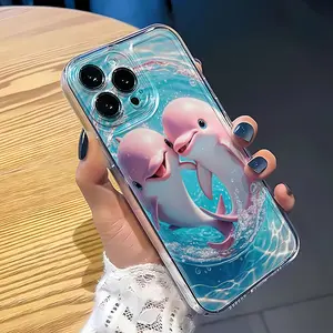 New Cute Dolphin Printed Phone Case, High Definition UV Printed Ocean Element iPhone Phone Case, (Non Fading) (Military Grade Anti Drop) Phone Case, Suitable for iPhone 17-11 Pro/Max/Air Phone Case, Cute Romantic Printed Phone Case