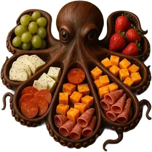 1 pc Octopus cooked food plate, Ocean-themed cheese bread board, novelty trays of cheese, meat and fruit, and wooden trays designed by animals, home cutlery tableware can add charm and features to any party. It is a unique gift.