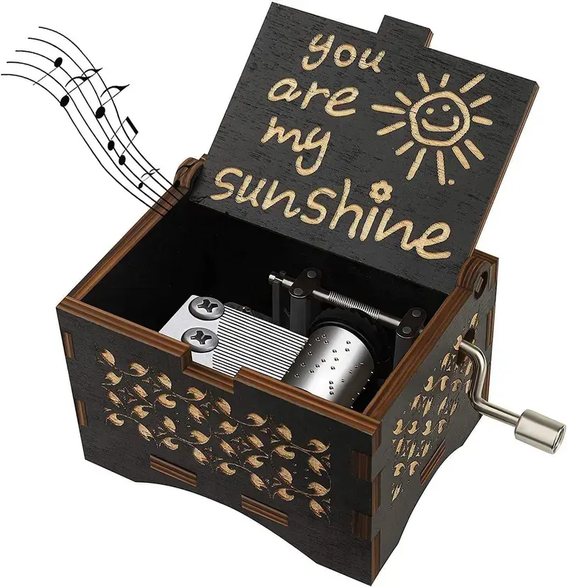 Hand-cranked Music Box You Are My Sunshine/Can't Help Falling in Love Wood Antique Engraved Musical Case for Loved Ones Gifts for Lover Boyfriend Girlfriend Husband Wife boxing machine Sunlight