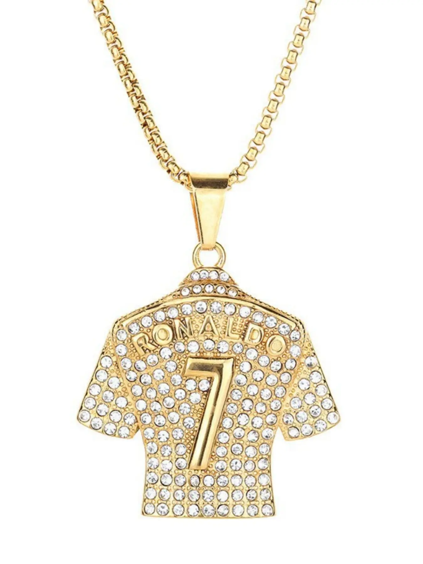 Men's Stainless Steel Pendant Necklace, Football Star Rhinestone Design, Lucky Numbers 7 & 10, Hip Hop Daily Wear Jewelry Gift