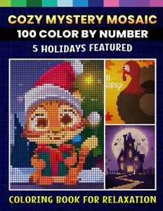 100 Color By Number Cozy Mystery Mosaic: Coloring Book For Relaxation 5 Holidays Featured